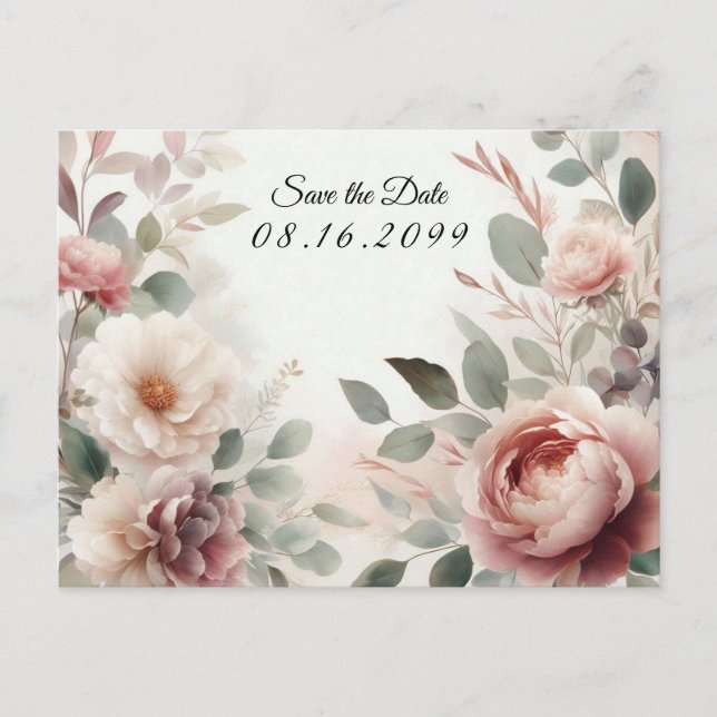 Cartes Pour Fêtes Annuelles Soft Blush Floral Peony et Rose Serenade (Devant)