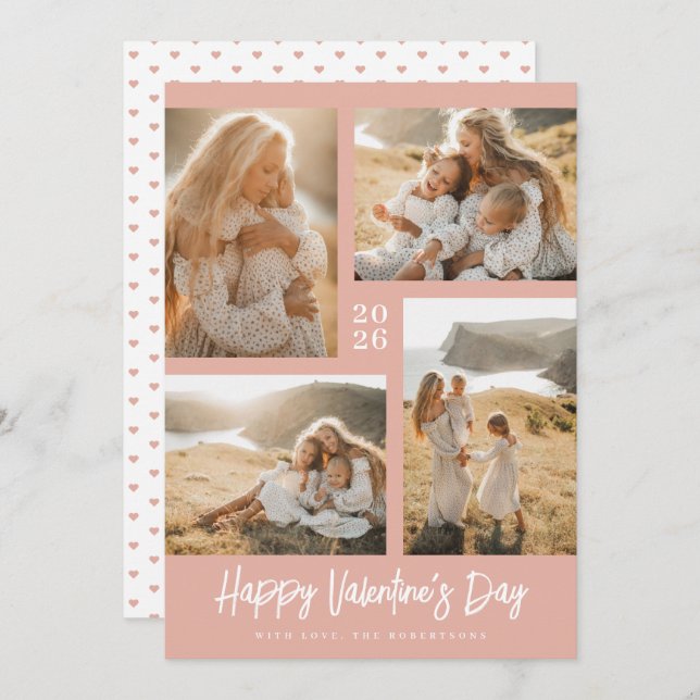Cartes Pour Fêtes Annuelles Soft Blush Valentine Photo Collage (Devant / Derrière)