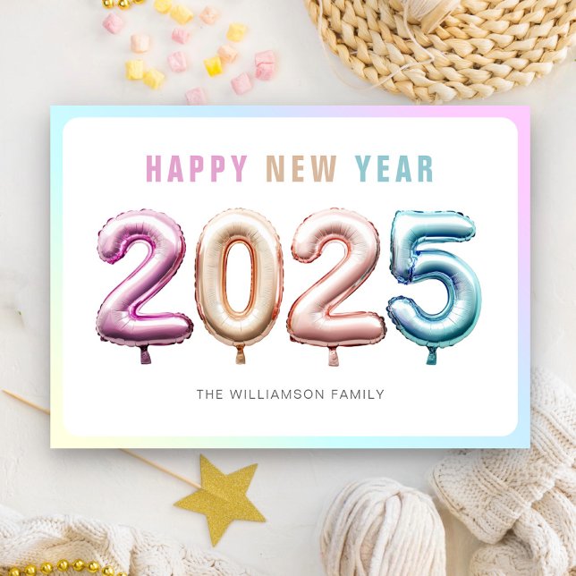 Cartes Pour Fêtes Annuelles Soft Pastel Cute 2025 Balloons Bonne Année (Créateur téléchargé)