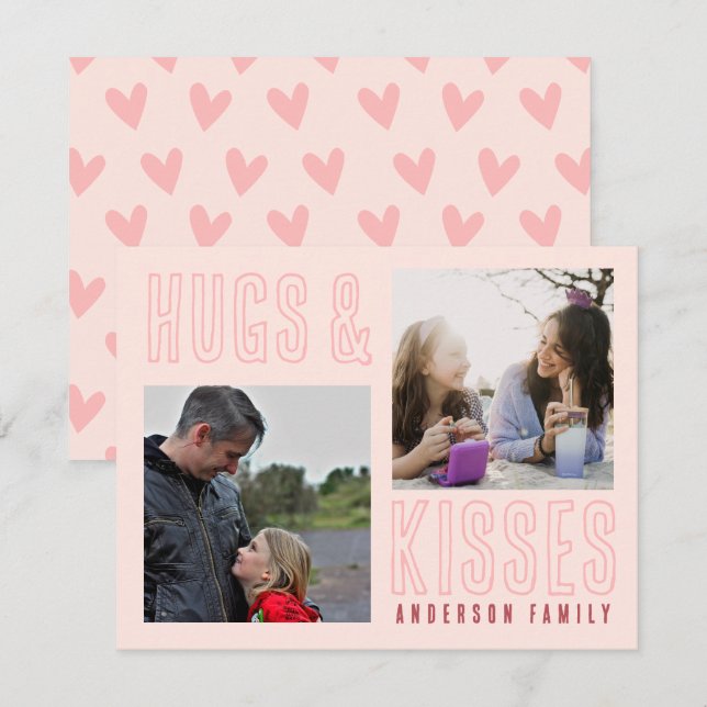 Cartes Pour Fêtes Annuelles Soft Pink Hubs & Kisses 2 Photo de famille Valenti (Devant / Derrière)