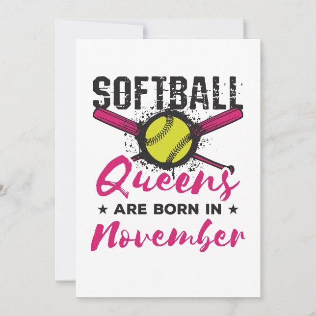 Cartes Pour Fêtes Annuelles Softball Anniversaire Novembre Femmes Filles (Devant)