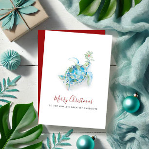 Cartes Pour Fêtes Annuelles Soigneur de Tortues Marines de Noël Côtière Aquare
