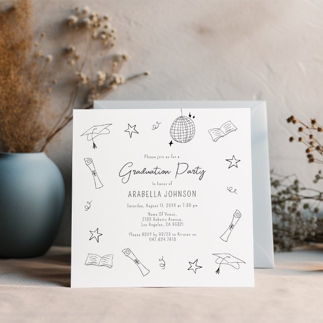 Cartes Pour Fêtes Annuelles Soirée de finition Doodle tendance (Créateur téléchargé)