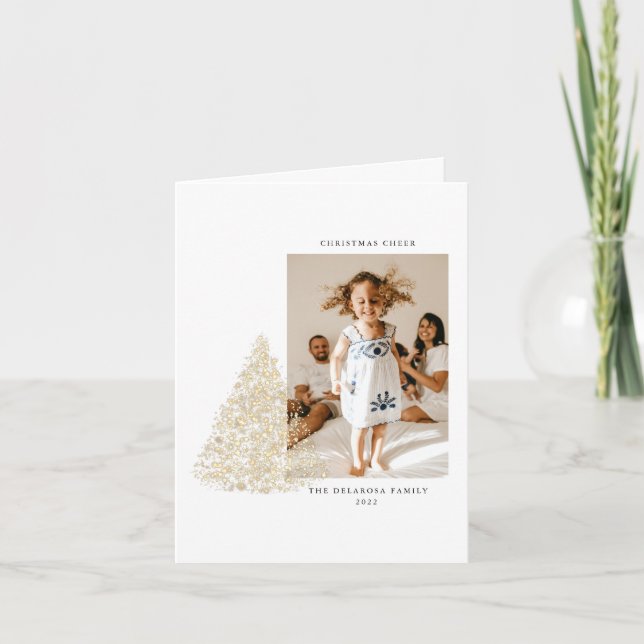 Cartes Pour Fêtes Annuelles Soirée de Noël à deux photos en or (Devant)