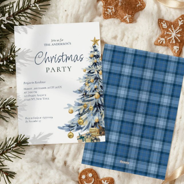 Cartes Pour Fêtes Annuelles Soirée de Noël dans l'élégant Aquarelle Bleue (Créateur téléchargé)