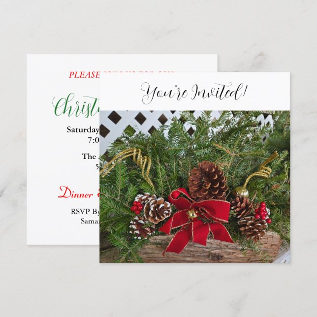 Cartes Pour Fêtes Annuelles Soirée de Noël Pine À feuillage persistant Cones (Devant / Derrière)