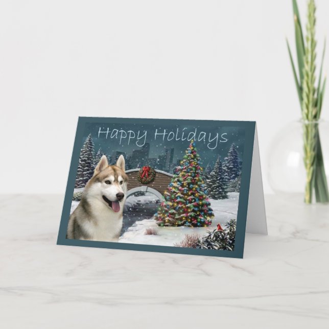 Cartes Pour Fêtes Annuelles Soirée de Noël Sibérienne Husky (Devant)