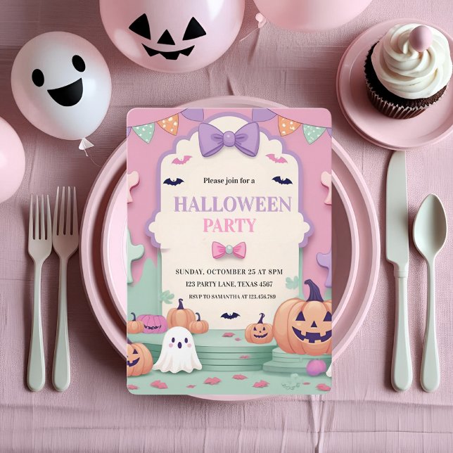 Cartes Pour Fêtes Annuelles Soirée d'Halloween Cute Pastel | Enfants fantômes (Créateur téléchargé)