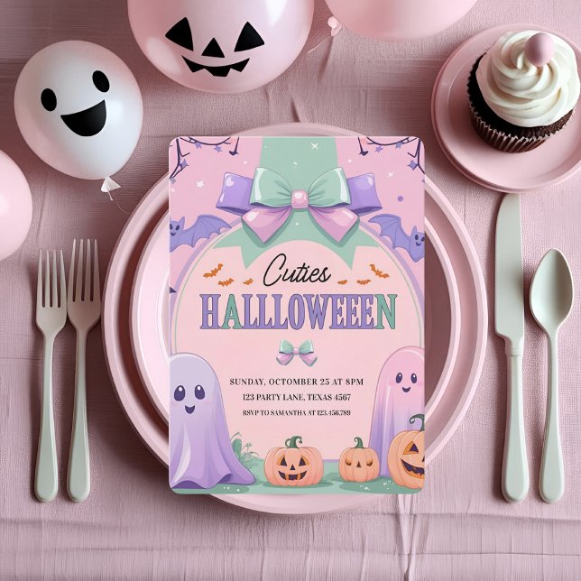 Cartes Pour Fêtes Annuelles Soirée d'Halloween Cute Pastel | Enfants fantômes (Créateur téléchargé)
