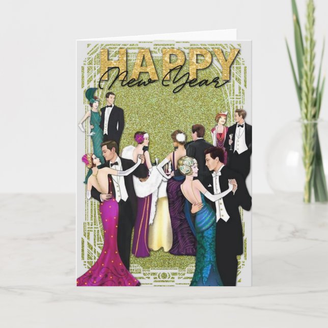 Cartes Pour Fêtes Annuelles Soirée du Nouvel An Art Déco Flapper des années 19 (Devant)