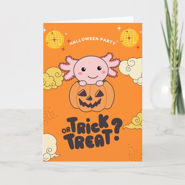 Cartes Pour Fêtes Annuelles Soirée Halloween Trick Or Treat Axolotl Citrouille (Devant)