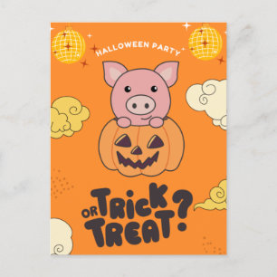 Cartes Pour Fêtes Annuelles Soirée Halloween Trick Or Treat Cochon Citrouille 