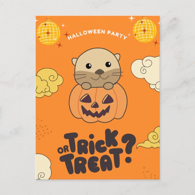 Cartes Pour Fêtes Annuelles Soirée Halloween Trick Or Treat Loutre Pumkin Vaca (Devant)