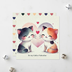 Cartes Pour Fêtes Annuelles "Sois ma Saint-Valentin calicot" Aquarelle Chats m
