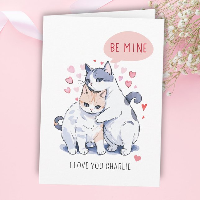Cartes Pour Fêtes Annuelles Sois mienne, douce et adorable chatte, Saint-Valen (Be Mine Sweet Adorable Tabby Cats Valetine's Day Holiday Card)