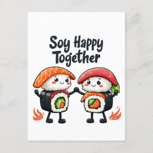 Cartes Pour Fêtes Annuelles Soja heureux ensemble Sushi Kawaii Japonais Nourri