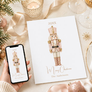 Cartes Pour Fêtes Annuelles Soldat casse-noisette rose simple Noël