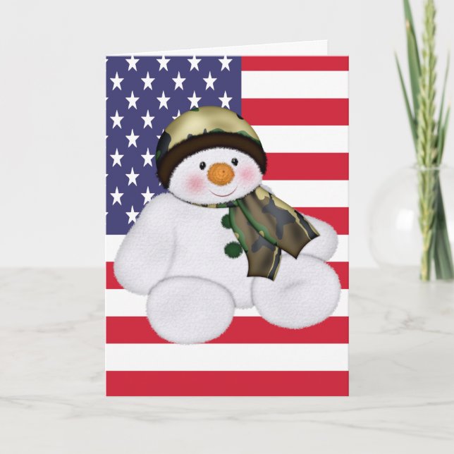 Cartes Pour Fêtes Annuelles Soldat de Noël américain Snowman (Devant)