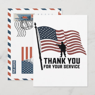Cartes Pour Fêtes Annuelles Soldat patriotique tenant le drapeau américain Car
