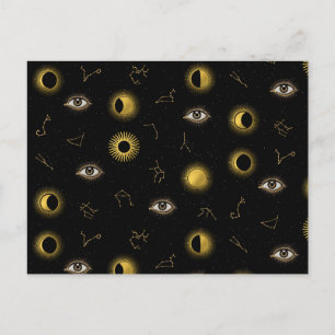 Cartes Pour Fêtes Annuelles Soleil céleste d'or noir et oeil zodiaque de la lu