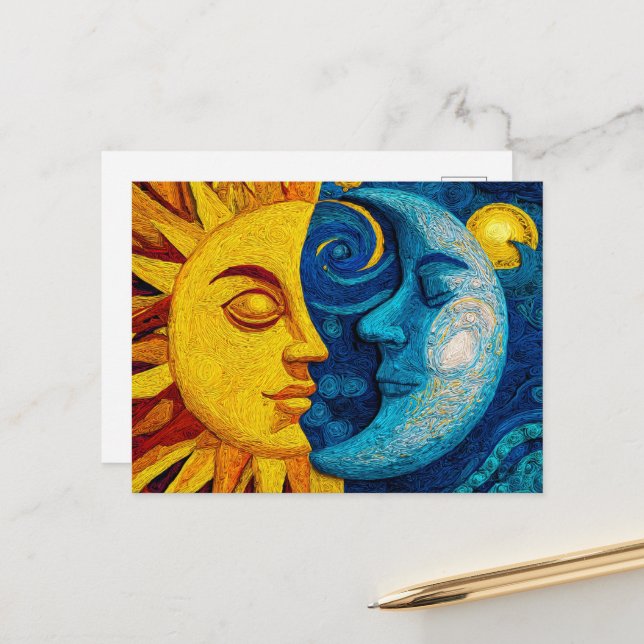 Cartes Pour Fêtes Annuelles Soleil Et Lune - Conception 1 (Devant/Arrière en situation)