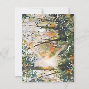Cartes Pour Fêtes Annuelles Soleil matinal À Travers Les Arbres Aquarelle