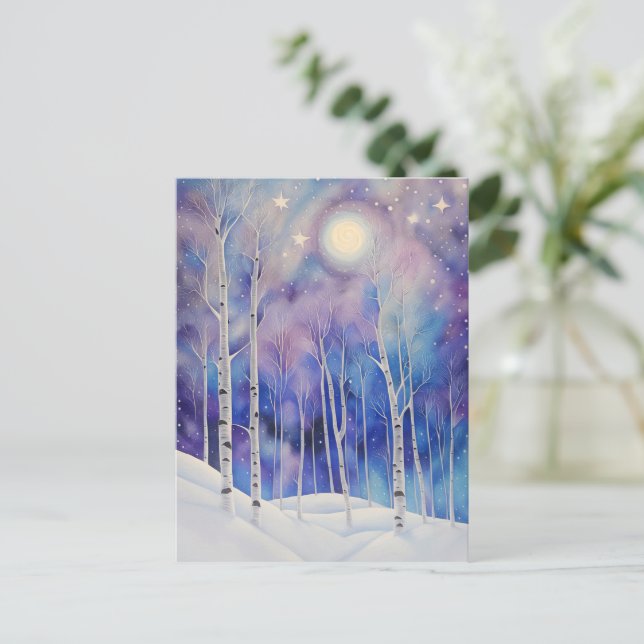 Cartes Pour Fêtes Annuelles Solstice d'hiver avec bouleaux Neige (Debout devant)