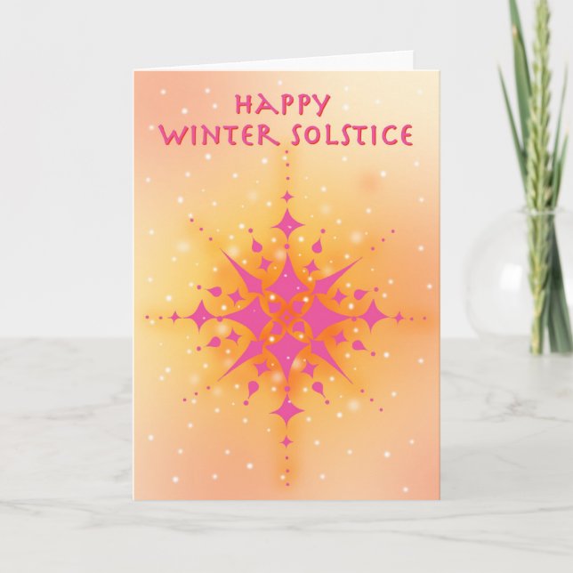 Cartes Pour Fêtes Annuelles Solstice d'hiver avec soleil chaud et flocons de n (Devant)