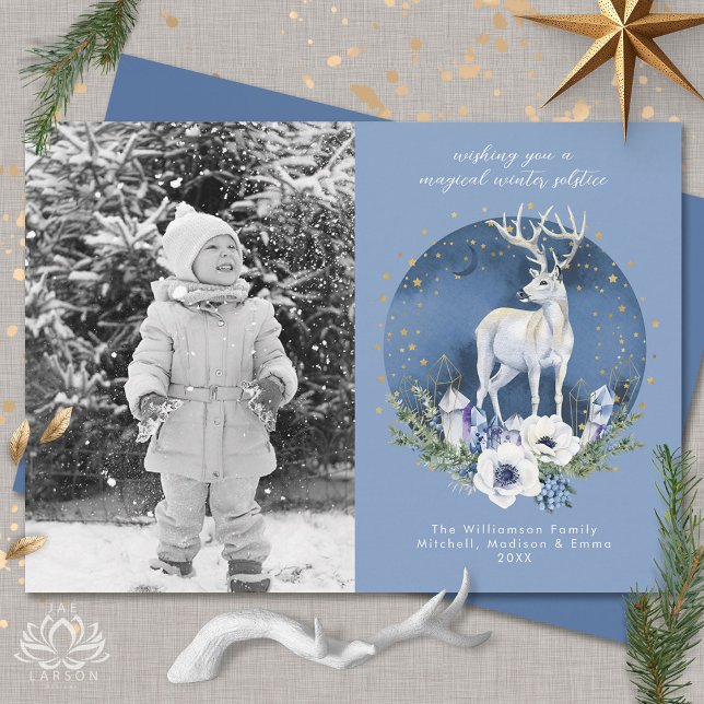 Cartes Pour Fêtes Annuelles Solstice d'hiver Deer Blue Christmas Photo (Créateur téléchargé)