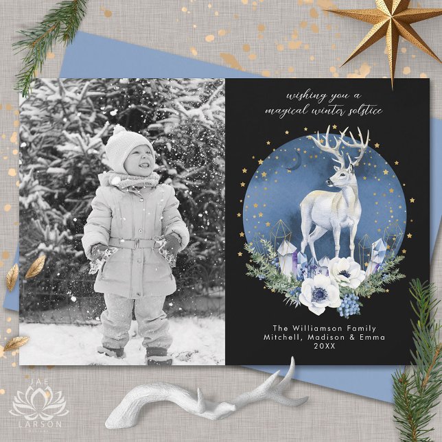 Cartes Pour Fêtes Annuelles Solstice d'hiver Deer Blue Christmas Photo (Créateur téléchargé)
