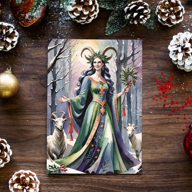 Cartes Pour Fêtes Annuelles Solstice d'hiver déesse Yule chèvres en forêt (Créateur téléchargé)
