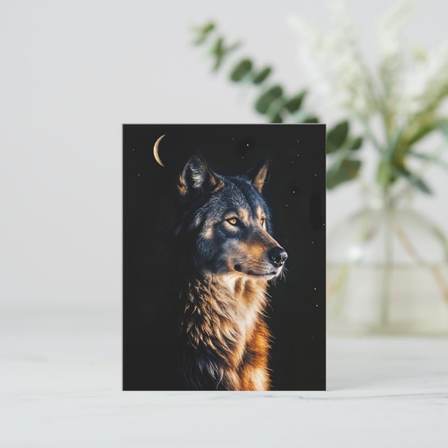 Cartes Pour Fêtes Annuelles Solstice d'hiver Wolf Wolf Crescent Moon Yule (Debout devant)