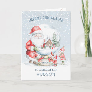 Cartes Pour Fêtes Annuelles Son Snow Globe Père Noël Elf Christmas