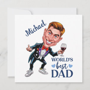 Cartes Pour Fêtes Annuelles Sophistiqué & Fun Papa Caricature Keepsaké