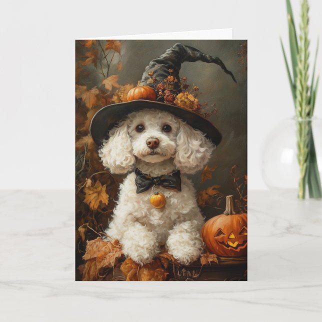 Cartes Pour Fêtes Annuelles Sorcière Caniche Halloween (Devant)