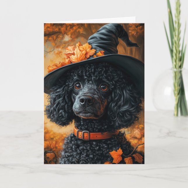 Cartes Pour Fêtes Annuelles Sorcière Caniche Halloween (Devant)