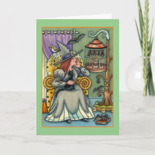 CARTES POUR FÊTES ANNUELLES SORCIÈRE CHARMANTE, CHAT, ANIMAUX DE COMPAGNIE, CA