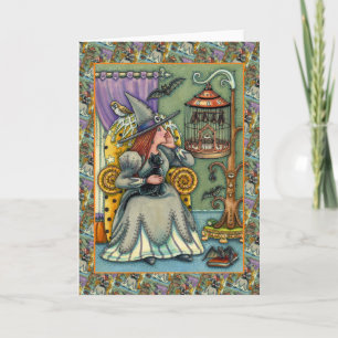 CARTES POUR FÊTES ANNUELLES SORCIÈRE CHARMANTE, CHAT, ANIMAUX DE COMPAGNIE, CA