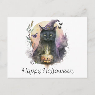 Cartes Pour Fêtes Annuelles Sorcière Chat Noir Papillons Joyeux Halloween