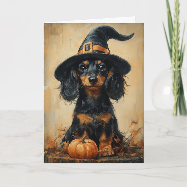 Cartes Pour Fêtes Annuelles Sorcière Chiot Teckel (Devant)