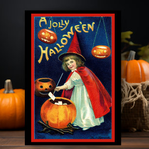 Cartes Pour Fêtes Annuelles Sorcière de Halloween Petite Jolie Rétro Vintage P