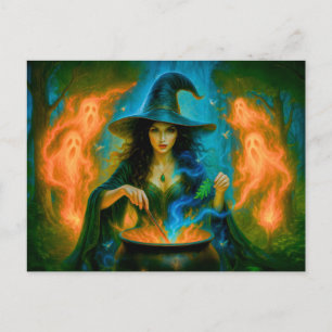 Cartes Pour Fêtes Annuelles Sorcière de la forêt qui convoque des esprits bril