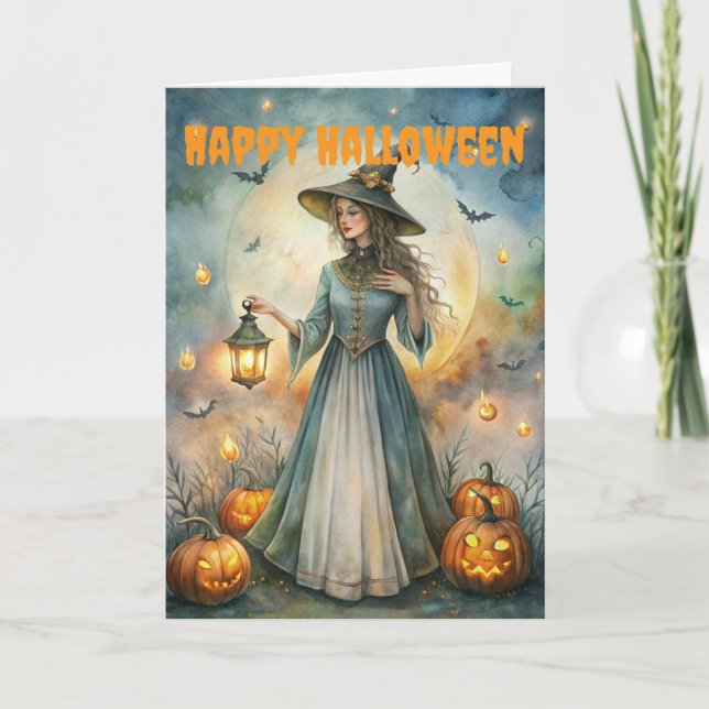 Cartes Pour Fêtes Annuelles Sorcière Déplaisante d'Halloween effrayante (Devant)