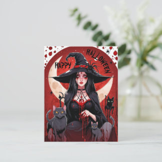 Cartes Pour Fêtes Annuelles sorcière d'Halloween avec des chats