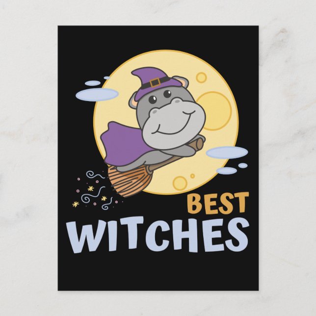 Cartes Pour Fêtes Annuelles Sorcière d'Halloween Hippopotame Enfants Meilleure (Devant)
