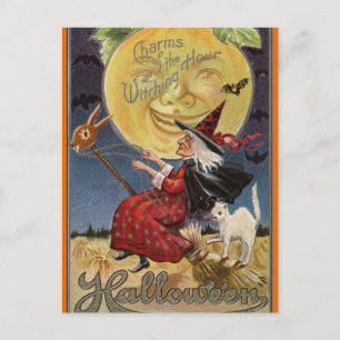 Cartes Pour Fêtes Annuelles Sorcière d'Halloween vintage dans une chambre