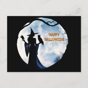 Cartes Pour Fêtes Annuelles Sorcière en Pleine lune Raven Owl Halloween