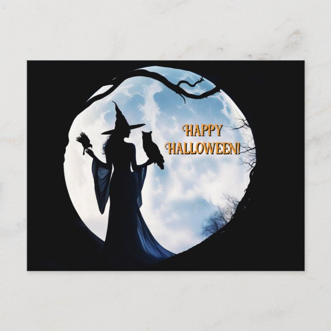Cartes Pour Fêtes Annuelles Sorcière en Pleine lune Raven Owl Halloween (Devant)