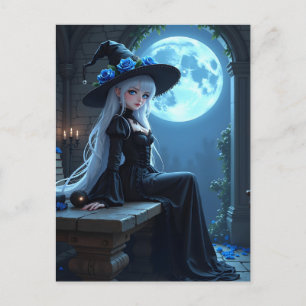 Cartes Pour Fêtes Annuelles Sorcière gothique Anime Pleine Lune Bleue Hallowee