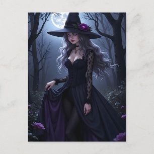 Cartes Pour Fêtes Annuelles Sorcière gothique Anime violet Rose Lune Halloween